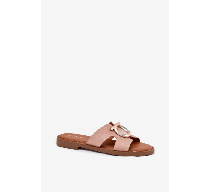 Klapki Damskie Na Płaskim Obcasie Z Ozdobą Vinceza 17381 Beżowe