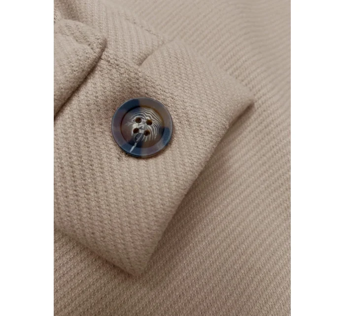 Voľná béžová pruhovaná rebrovaná bunda s golierom (244003)