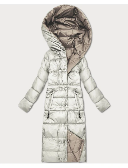 Dwustronna zimowa kurtka do kolan Minority ecru-beż (P3-6017-12+62)