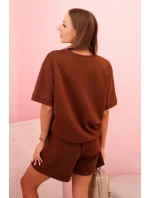 Dámska súprava s maslom a šortkami s vysokým pásom čokoládová Dámska súprava s maslom a šortkami s vysokým pásom čokoládová