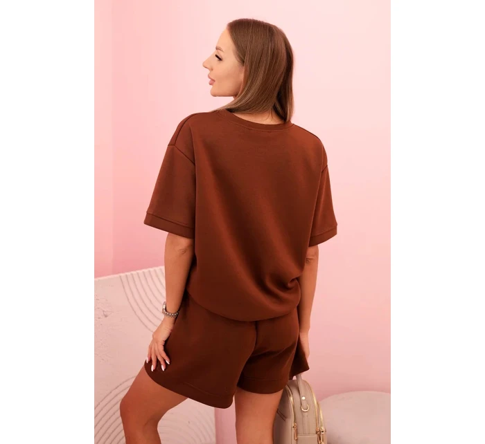 Dámska súprava s maslom a šortkami s vysokým pásom čokoládová Dámska súprava s maslom a šortkami s vysokým pásom čokoládová