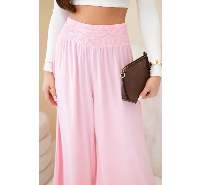 Dámské viskózové kalhoty s elastickým pasem světle růžové