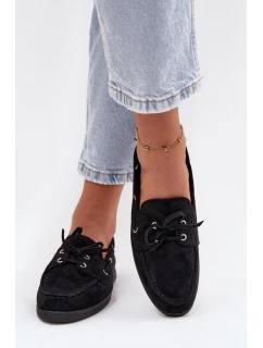Półbuty Mokasyny Damskie Z Wiązaniem Czarne Calivra