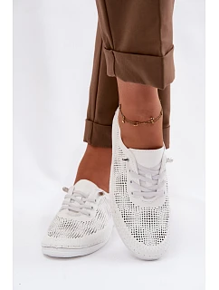 Kožené síťované dámské polobotky LR61-7083 Bílé