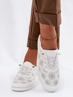 Kožené síťované dámské polobotky LR61-7083 Bílé