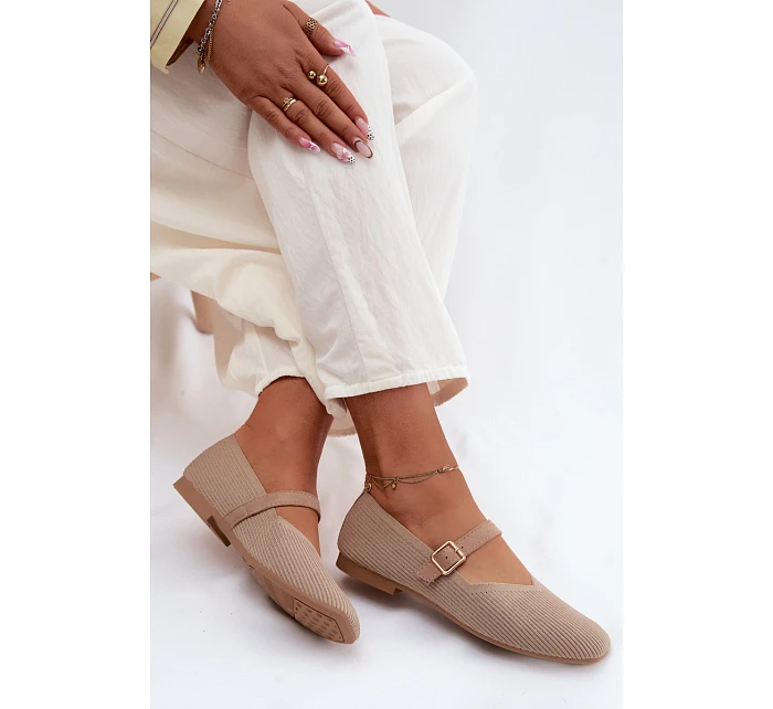 Baletky z pruhovaného materiálu s páskem a sponou tmavě béžové Calvra