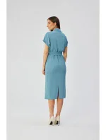 Košilové šaty s páskem na zavázání  modré model 19647415 - STYLOVE