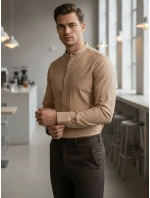 Pánská ležérní béžová košile SLIM FIT se stojáčkem Dstreet model 21981627 - FashionStreet