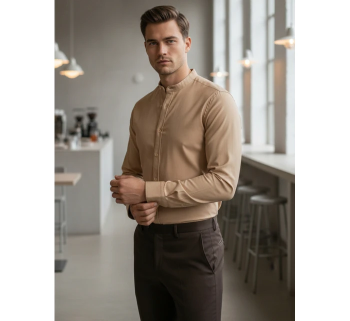 Pánská ležérní béžová košile SLIM FIT se stojáčkem Dstreet model 21981627 - FashionStreet