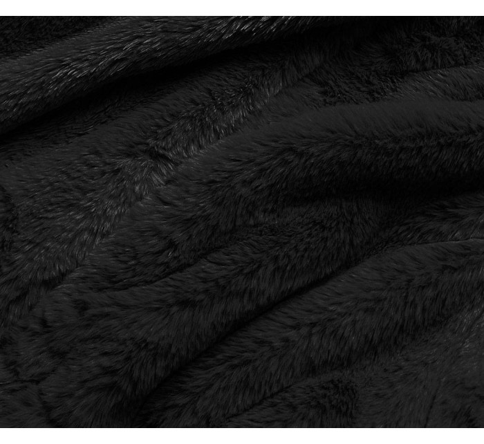 Krátka čierna dámska kožušinová bunda (B8050-1)