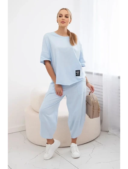 Súprava bavlnená blúzka + nohavice modrá
