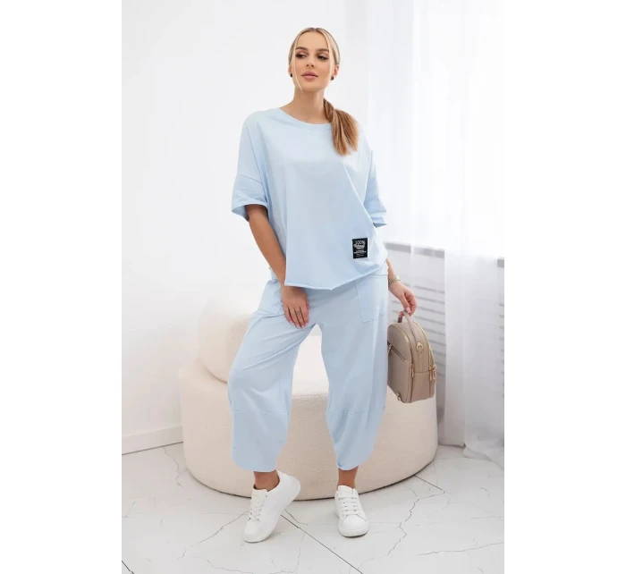 Súprava bavlnená blúzka + nohavice modrá