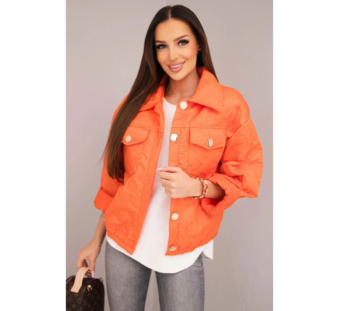 Dámska jarná prešívaná bunda s kvetinovým vzorom oranžová