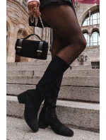 Kozaki Damskie Ze Zdobieniem Na Klocku Eko Zamszowe Czarne Ivanna