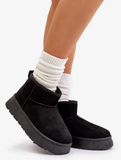 Nízke dámske snežnice na platforme zateplené s kožušinou čierne Saldren