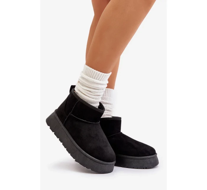 Nízke dámske snežnice na platforme zateplené s kožušinou čierne Saldren