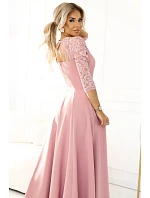 Dámske dlhé čipkované šaty 309-13 AMBER powder pink - Numoco