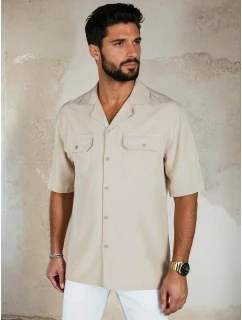 Pánská béžová košile s krátkým rukávem Dstreet model 21990442 - FashionStreet