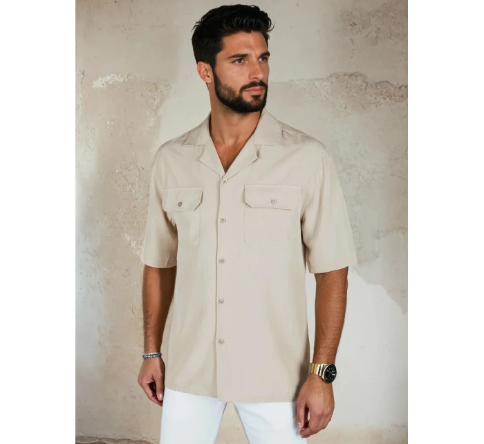 Pánská béžová košile s krátkým rukávem Dstreet model 21990442 - FashionStreet