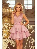 dámské šaty v barvě lila s krajkovým výstřihem model 7638090 - numoco