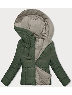 Obojstranná krátka bunda s kapucňou khaki-béžová (B8181-11046)