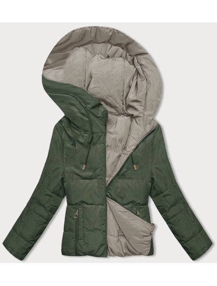 Kaki-béžová obojstranná krátka bunda s kapucňou (B8181-11046)