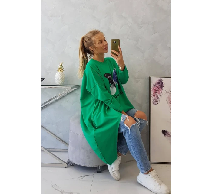 Oversize halenka s potiskem světle zelená Oversize halenka s potiskem světle zelená