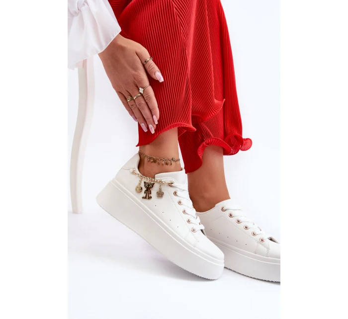 Sneakersy Damskie Na Platformie Z Zawieszkami Białe Tivissa