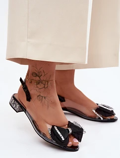 Průhledné sandály s krystaly a síťovanou mašlí D&A MR61-9004 Černé