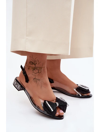 Průhledné sandály s krystaly a mašlí  Černé model 22140804 - D&A
