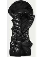 Lesklá čierna vesta s kapucňou (B8025-1)