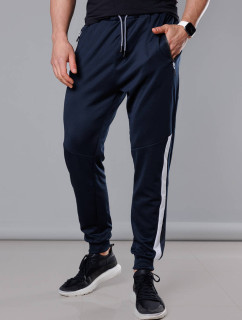 Tmavě modro-bílé pánské teplákové kalhoty se vsadkami (8K172)