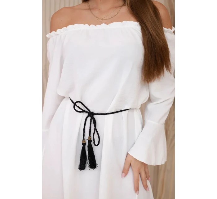 Šaty model 19639425 v pase se stahovací šňůrkou ecru - K-Fashion