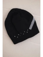 Dámska zimná vlnená čiapka s ozdobným zirkónovým pásom K402 čierna