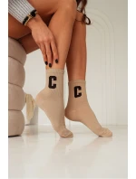 Bawełniane Skarpetki Damskie Z Literą C Beżowe Bawełniane Skarpetki Damskie Z Literą C Beżowe