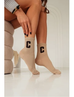 Bawełniane Skarpetki Damskie Z Literą C Beżowe