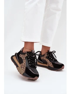 Skórzane Sneakersy Damskie Na Platformie Panterka Artiker 55C0134 Czarne