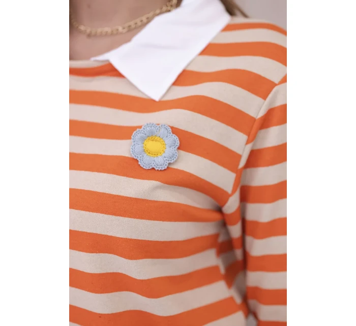 Pruhovaná bavlnená blúzka s golierom oranžová+béžová Pruhovaná bavlnená blúzka s golierom oranžová+béžová