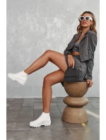 Wysokie Materiałowe Trampki Na Platformie Big Star LL274156 Białe