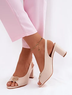Dámské sandály na podpatku s zlatým detailem Béžové Lotus