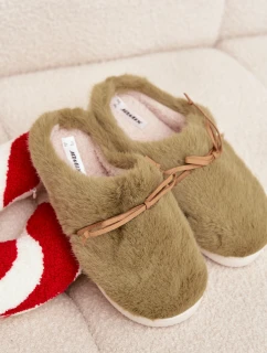 Dámske papuče s kožušinou a mašľou - zelené Minella