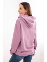 Dámska mikina s kapucňou a klokaním vreckom z pletenej bavlny tmavoružovej farby