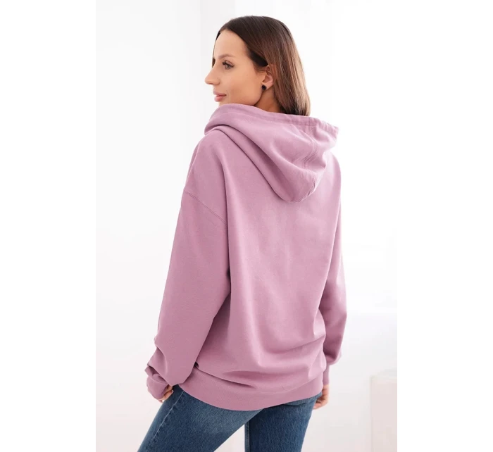 Dámska mikina s kapucňou a klokaním vreckom z pletenej bavlny tmavoružovej farby