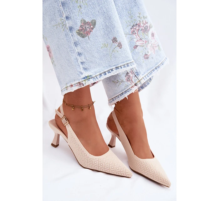 Textilní Sandály Na Podpatku Béžové model 22122551 - Boto