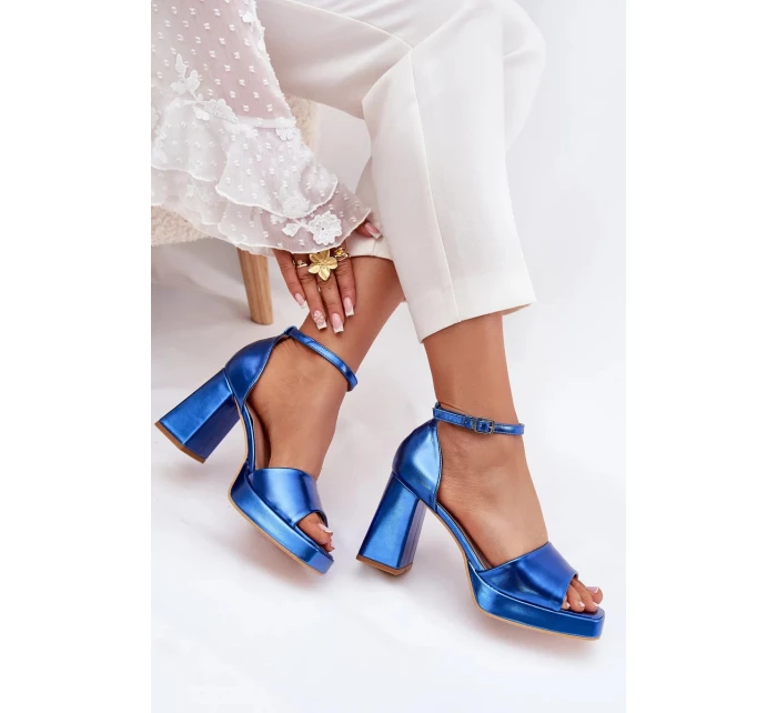 Dámske lakované sandále na podpätku - modré Marila Dámske lakované sandále na podpätku - modré Marila