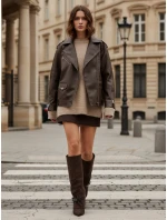 Dámské semišové kozačky na jehlovém podpatku hnědé Dstreet model 21992462 - FashionStreet