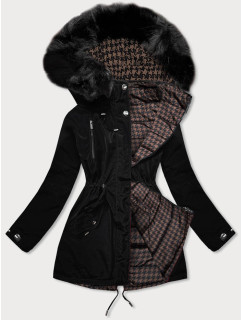 Čierno-hnedá obojstranná dámska zimná bunda (W557)