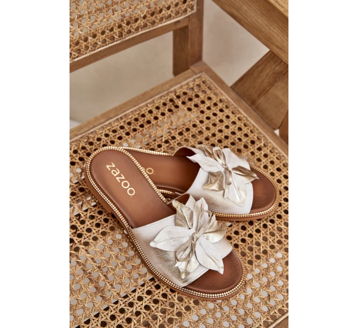 Klapki Z Ozdobą Skóra Naturalna Zazoo 3667 Złoty Przecierany Klapki Z Ozdobą Skóra Naturalna Zazoo 3667 Złoty Przecierany