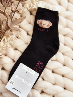 Silné bavlnené ponožky s medvedíkom, čierne
