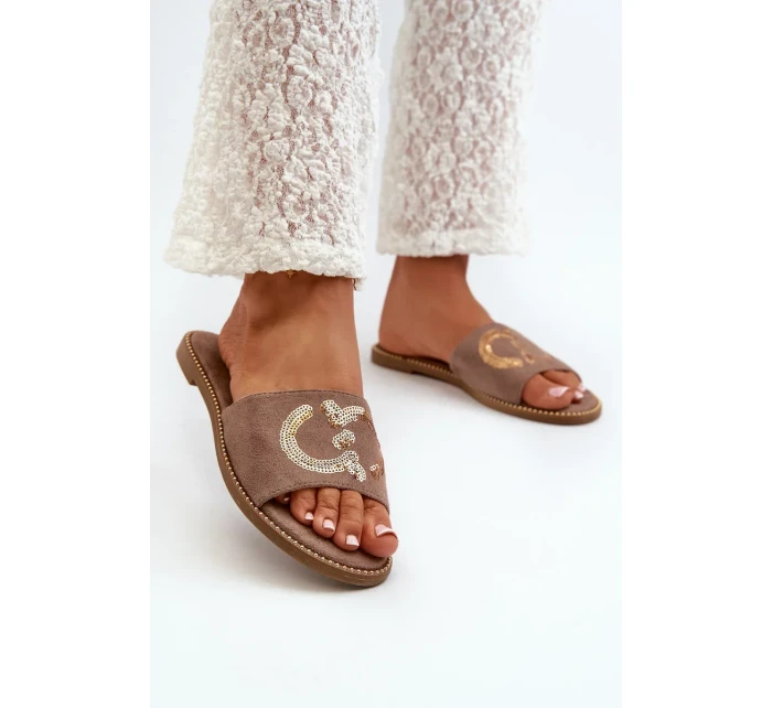 Dámske ploché papuče s flitrami S.Barski Brown